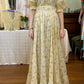 Robe de soirée longue en mousseline de soie, élégante, à fleurs jaunes, robe de bal, robe de soirée, robe d'invitée de mariage, robe d'anniversaire/de fête de jardin, robe de bal gh4090