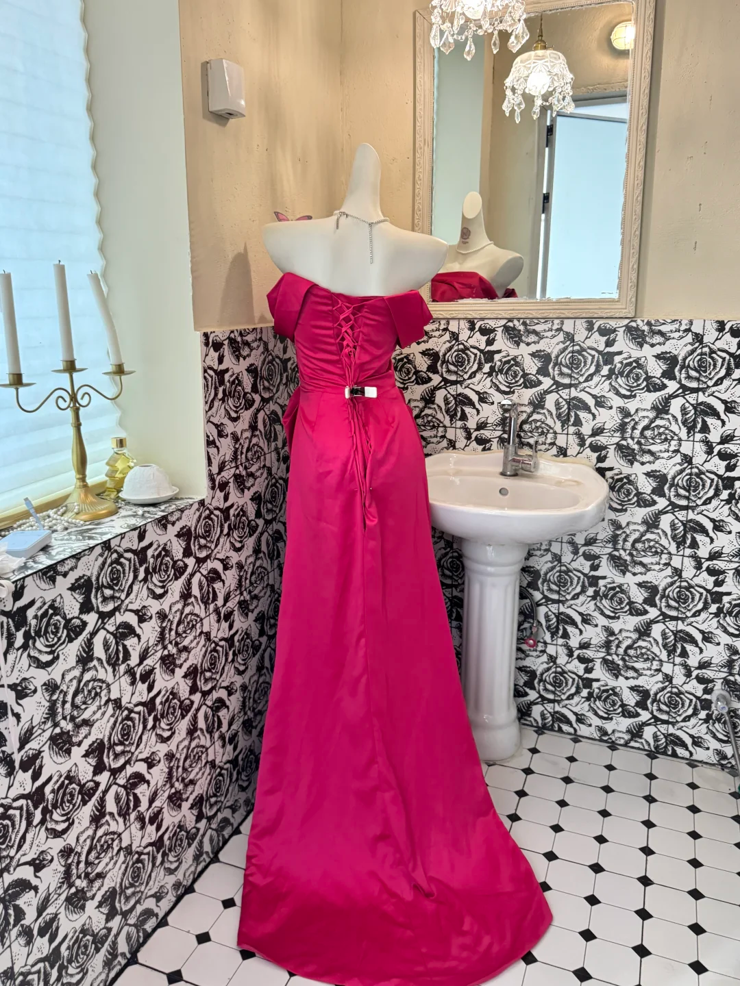 Magenta Strapless Waist-Cinched Fitted Elegant Vintage Romantic Gown gh7558