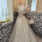Light Gray Strapless Waist-Cinched Voluminous Full Skirt Luxury Romantic Dress, Wedding Gown gh7622