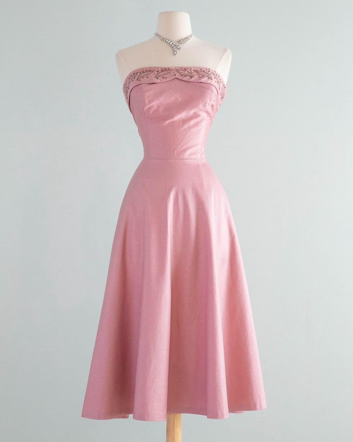 girlhomeshops--Pink Beaded Satin Midi Prom Dress gh5617