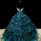 Teal Vintage Fashion Beaded Long Tulle Ball Gown gh4922