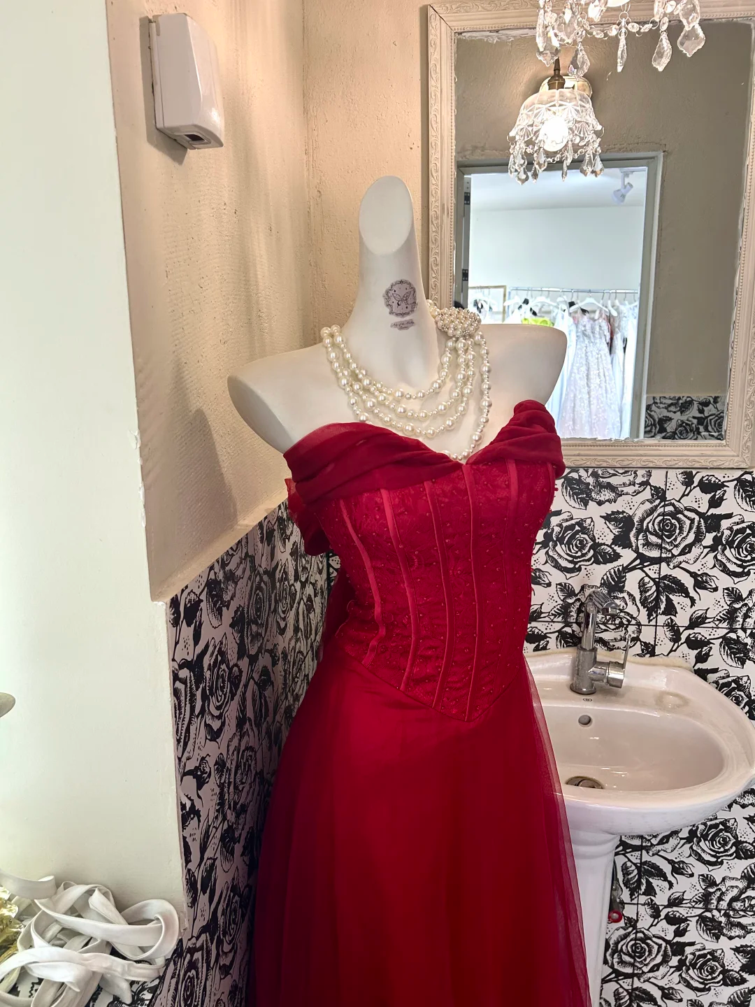 Red Strapless Waist-Cinched Boned Slimming Sexy Long Romantic Dress, Wedding Gown gh7767