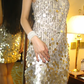 Champagne Gold Vintage Halter Sleeveless Sequin Elegant Prom & Evening Party Dress gh8381
