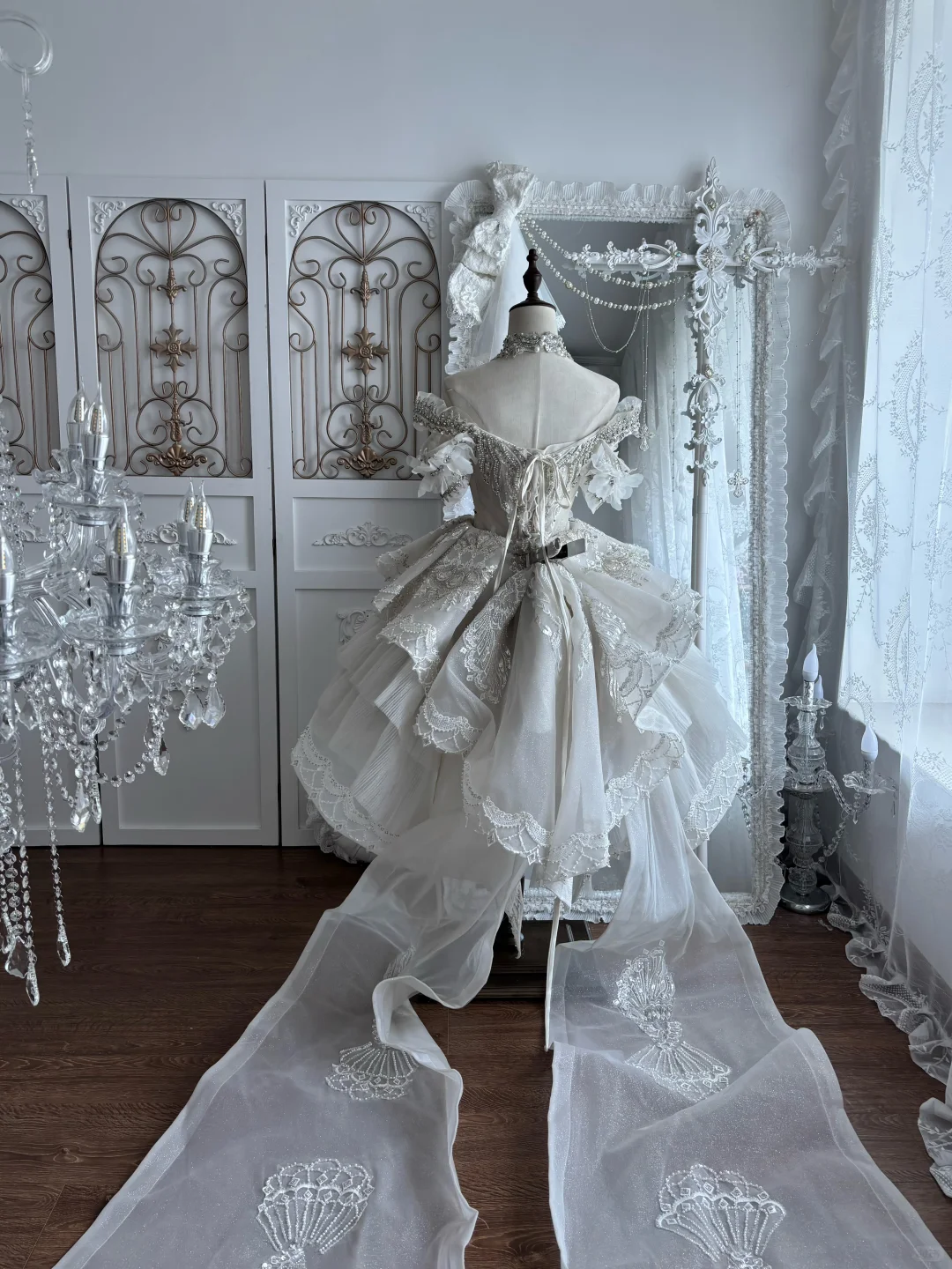 White One Shoulder Gown with Silver Beadings, Waist-Cinched Design & Floor-Length Train Skirt, Prom Gown, Evening Gown & Bridal Wedding Gown gh7354