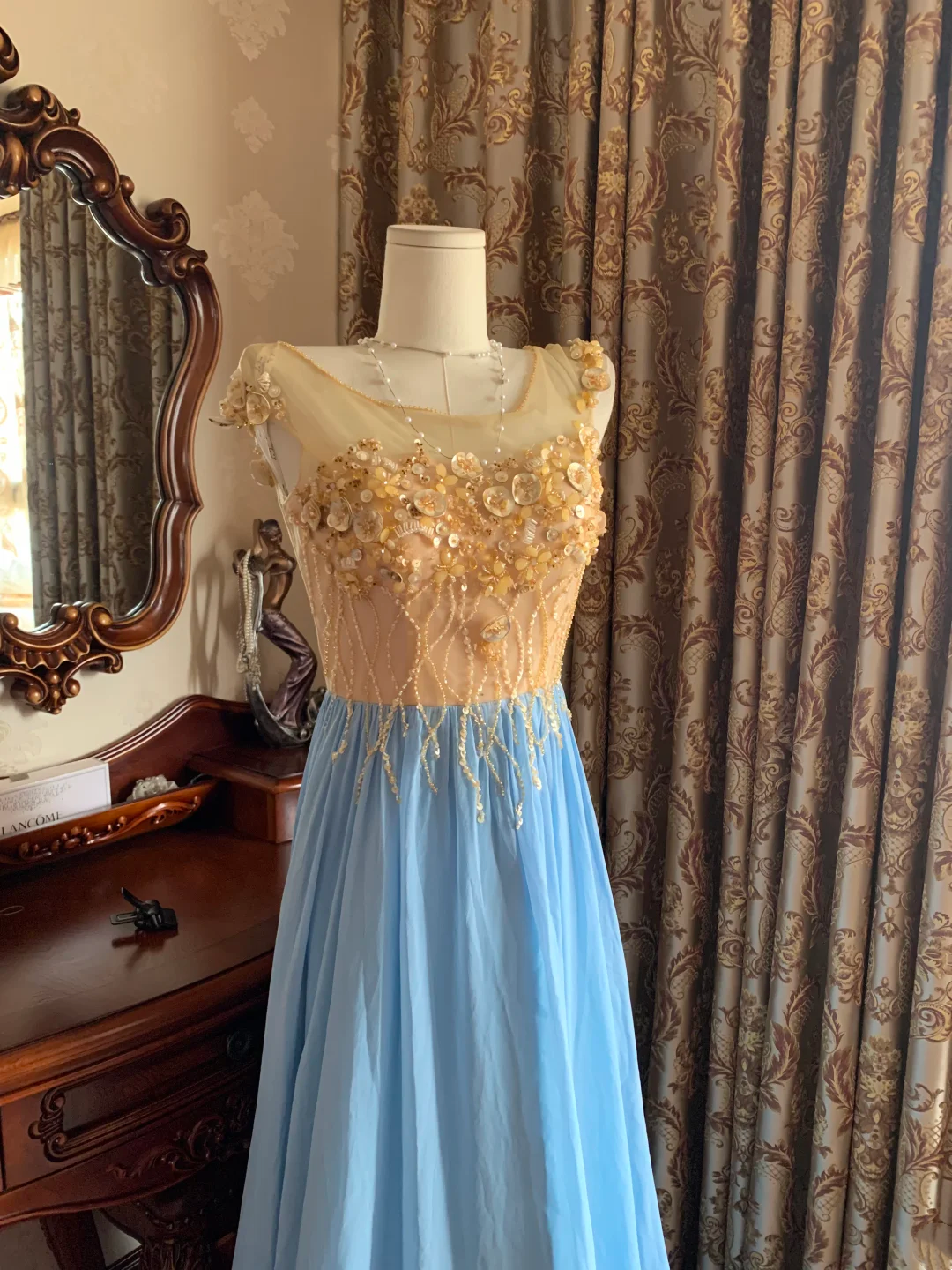 Orange Bodice Spliced Light Blue Skirt Prom Gown, Evening Formal Dress gh7243