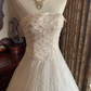 White Strapless Fitted Waist Voluminous Skirt Prom Gown, Birthday Party Dress, Wedding Bridal Gown gh7273