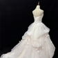 Blush Pink Strapless Romantic Dress With Rhinestones, Cinched Waist, Voluminous Tiered Skirt, Wedding Gown gh8097
