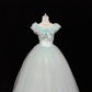 Light Blue Floral Neckline Cinched Waist Voluminous Skirt Romantic Dress, Wedding Gown gh8008