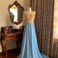 Orange Bodice Spliced Light Blue Skirt Prom Gown, Evening Formal Dress gh7243