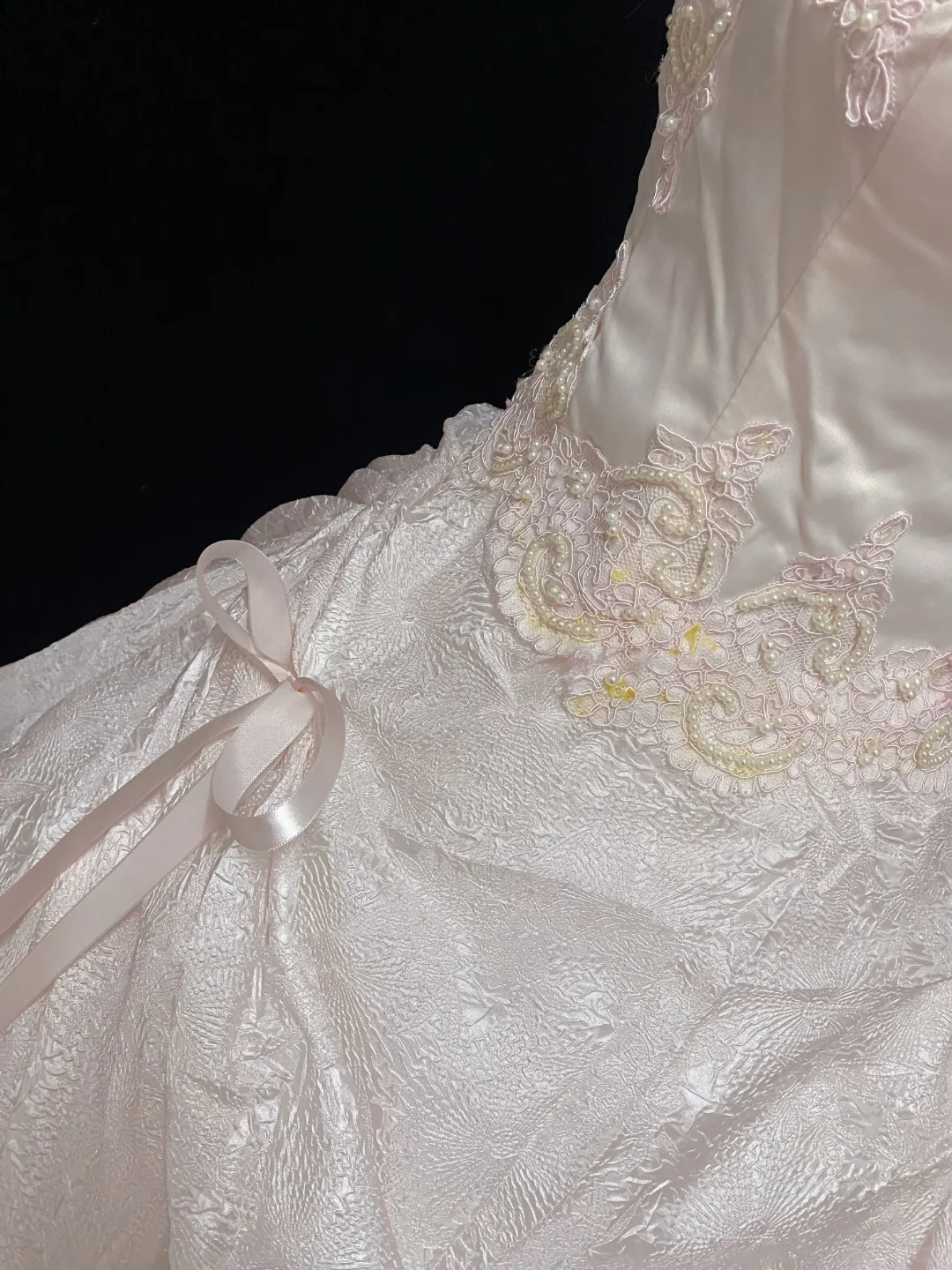 Blush Pink Strapless Romantic Gown With Lace, Cinched Waist & Vintage Voluminous Princess Skirt, Wedding Dress & Bridal Gown gh8142