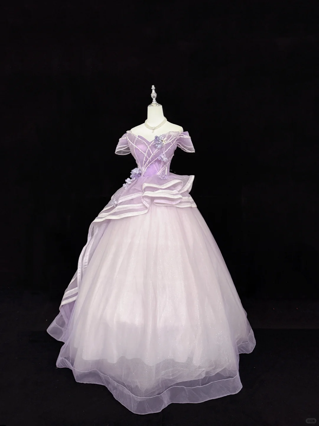 Lavender Off-the-Shoulder Cinched Waist Voluminous Princess Skirt Long Romantic Dress, Wedding Gown gh7874