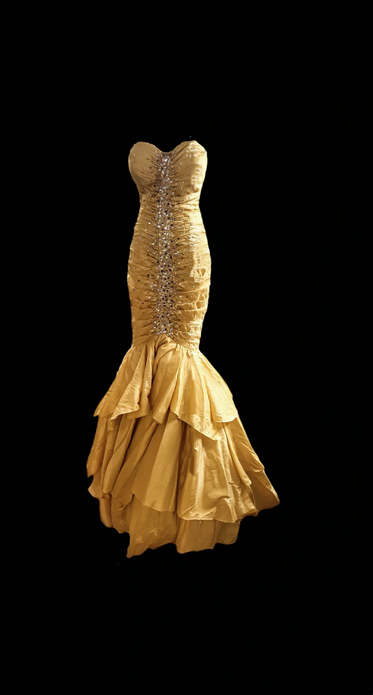 Gold Strapless Waist-Cinching Mermaid Skirt Sexy Prom Gown, Evening Formal Dress gh7319