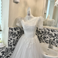Ivory Puff Sleeve Square Neck Waist-Cinched A-Line Elegant Luxury Romantic Dress, Wedding Gown gh7709