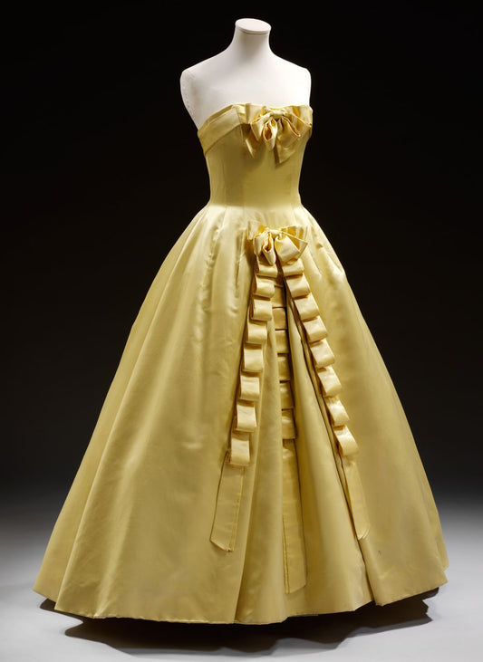 girlhomeshops – Langes, elegantes Ballkleid aus gelbem Satin, Prinzessinnen-Stil, gh5597