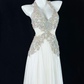 Luxury Vintage Off White Halter Sequin Fitted Waist Elegant Prom & Evening Party Dress gh8492