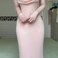Light Pink Vintage Mermaid Evening Gown, Cap Sleeve Draped Neck Mesh Formal Dress With Lace Hem for Prom Banquet gh8953