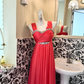 Pink Spaghetti Strap High Waist Silver Embellished Sexy Elegant Romantic Dress, Wedding Gown gh7585