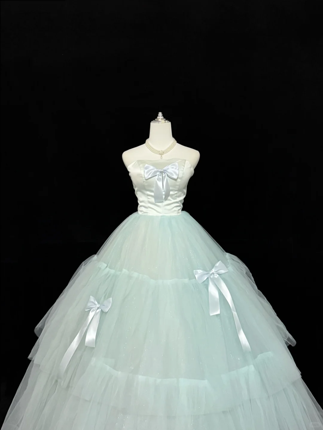 Satin Strapless Light Green Voluminous Skirt Long Romantic Dress, Wedding Gown gh7839