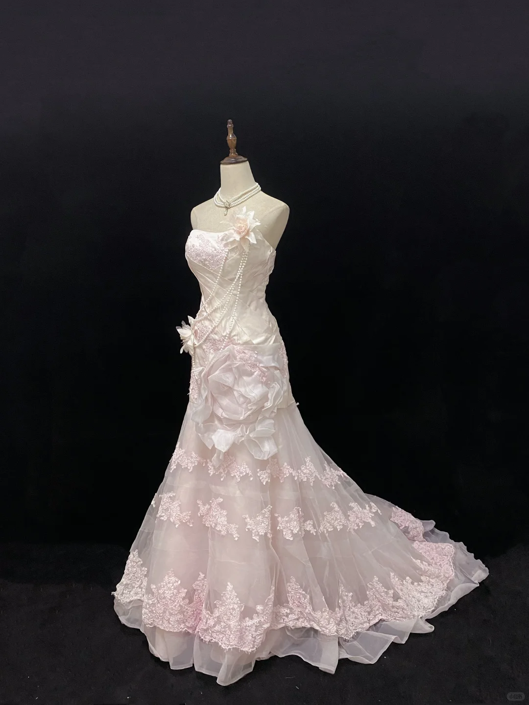 Blush Pink Strapless Long Romantic Gown, Floral Embroidery, Cinched Waist & Slim Bodycon Fit, Wedding Dress & Bridal Gown gh8143