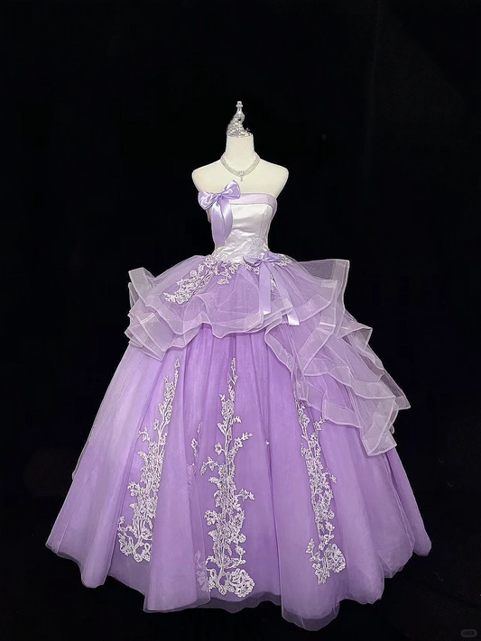 Lavender Vintage Palace Strapless Cinched Waist Voluminous Full Skirt Romantic Dress, Wedding Gown gh7963
