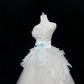 White Strapless with Ruffle Trim, Cinched Waist, Elegant A-Line Skirt Long Romantic Dress, Wedding Gown gh8059