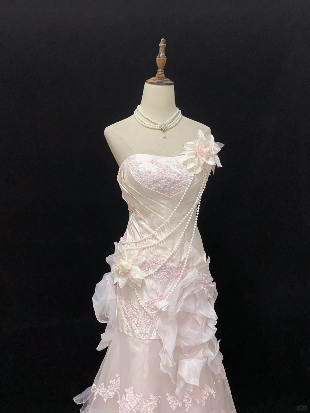Blush Pink Strapless Long Romantic Gown, Floral Embroidery, Cinched Waist & Slim Bodycon Fit, Wedding Dress & Bridal Gown gh8143