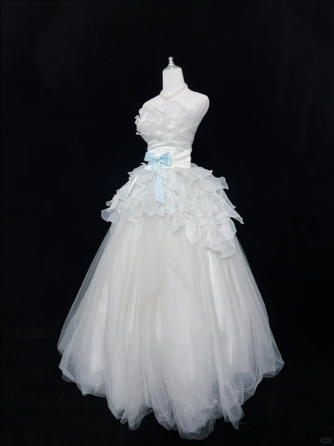 White Strapless with Ruffle Trim, Cinched Waist, Elegant A-Line Skirt Long Romantic Dress, Wedding Gown gh8059
