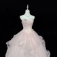 Blush Pink Strapless Gown with 3D Florals, Cinched Waist & Voluminous Princess Skirt, Romantic Wedding Dress gh7923