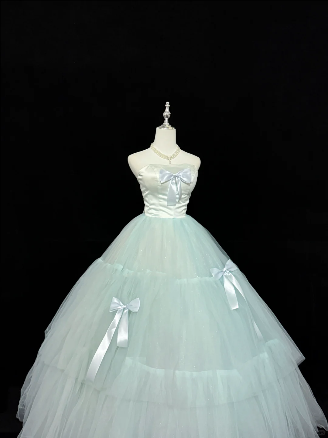 Satin Strapless Light Green Voluminous Skirt Long Romantic Dress, Wedding Gown gh7839