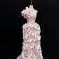 Blush Pink Floral One-shoulder Elegant Luxury Romantic Gown, Fitted Waist, Wedding Dress & Bridal Gown gh8183