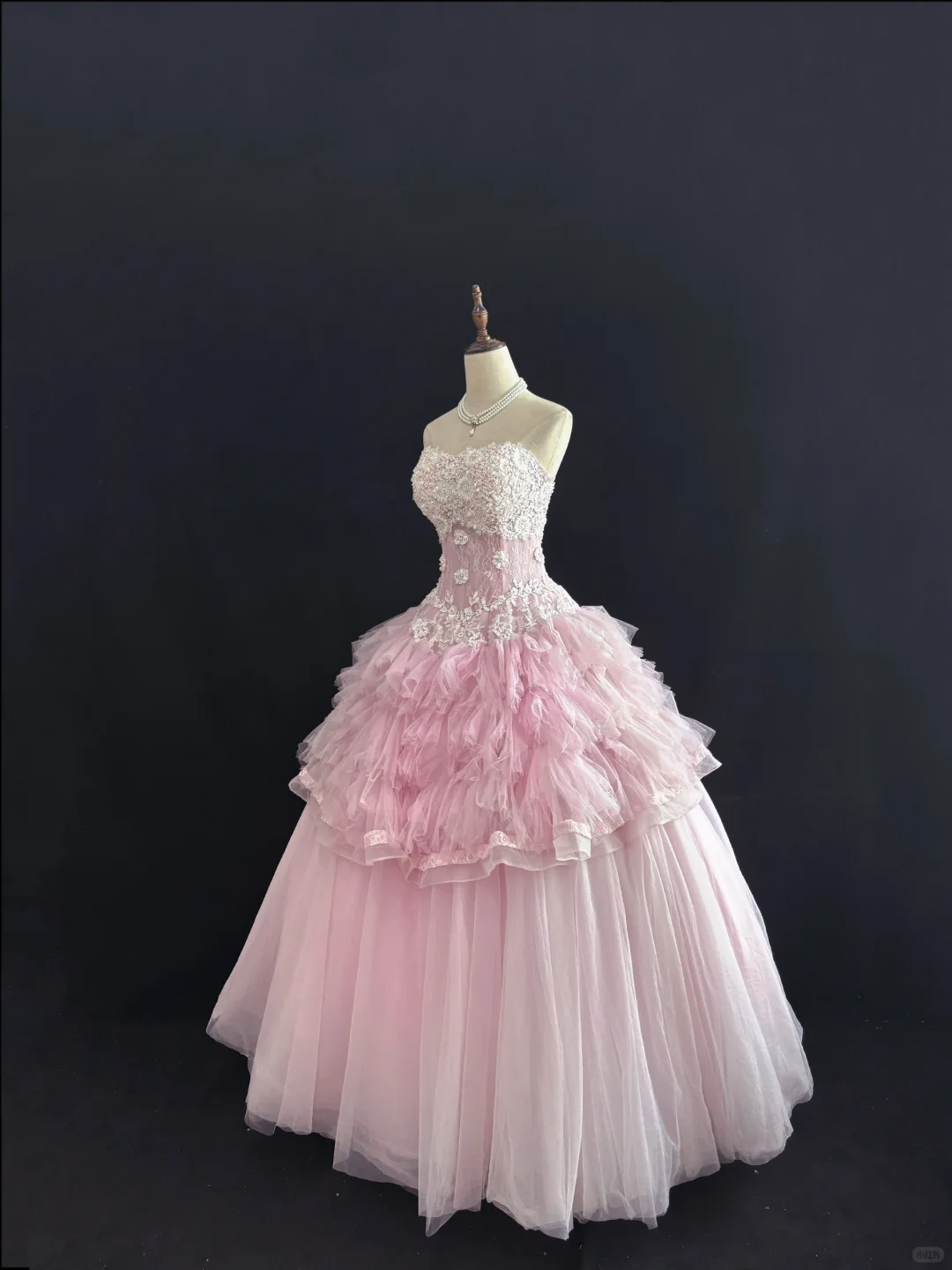 Pink Strapless Romantic Dress With Lace, Cinched Waist, Voluminous Elegant Vintage Skirt, Wedding Gown gh8098