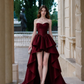 Burgundy Strapless Waist-Cinched Train Skirt Sexy Prom Dress, Evening Gown gh7301