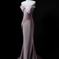 Light Pink Evening Dress With Stylized Neckline, Waist-Cinched Slim Fit, Fairy Gown, Romantic Gown gh7472