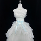 White Strapless with Ruffle Trim, Cinched Waist, Elegant A-Line Skirt Long Romantic Dress, Wedding Gown gh8059
