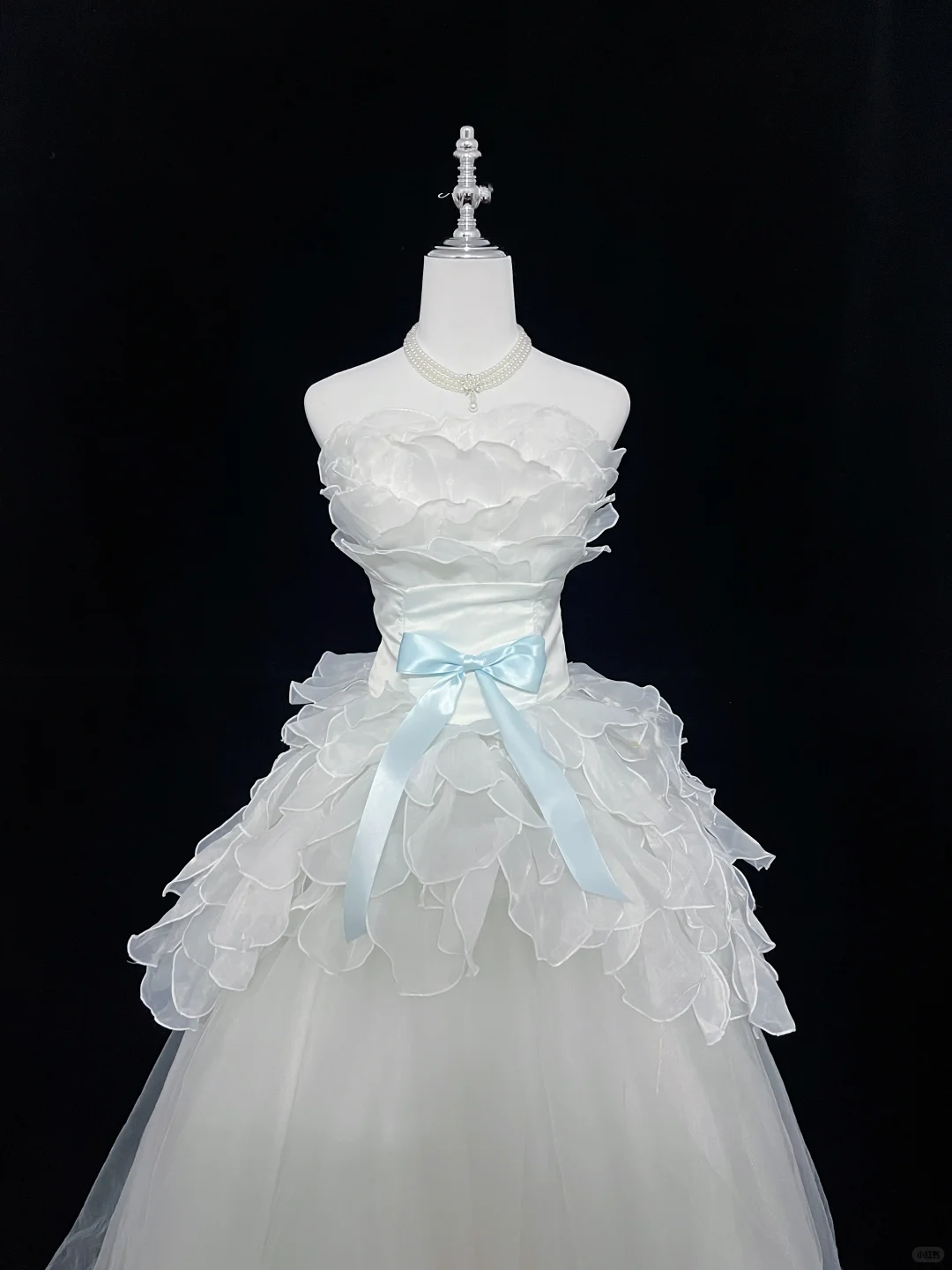 White Strapless with Ruffle Trim, Cinched Waist, Elegant A-Line Skirt Long Romantic Dress, Wedding Gown gh8059