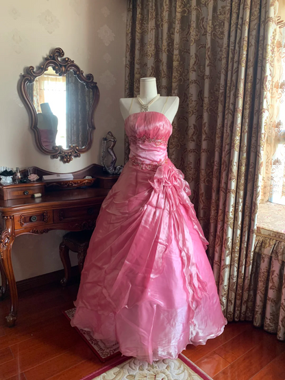 Light Pink Strapless Fitted Waist Voluminous Skirt Prom Gown, Birthday Party Dress gh7274
