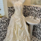 Ivory Strapless Cinched Waist Voluminous Floral Skirt Long Romantic Dress, Wedding Gown gh7818