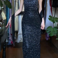 Black Vintage Prom Dress Halter Full Sequin Beaded Bodycon Side Slit With Fringe Shawl Long Evening Gown gh9610