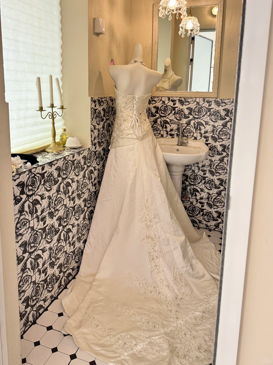 White Strapless Beaded Waist-Cinched Bodycon Sexy Vintage Romantic Dress, Wedding Gown gh7527