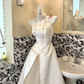 White Strapless Waist-Cinched Slit Sexy A-Line Skirt Romantic Dress, Wedding Gown gh7615