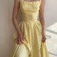 girlhomeshops-- Yellow spaghetti strap long satin dress gh5722