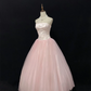 Blush Pink Strapless Gown With Beading, Cinched Waist, Voluminous Skirt, Elegant Romantic Dress, Wedding Gown gh8099