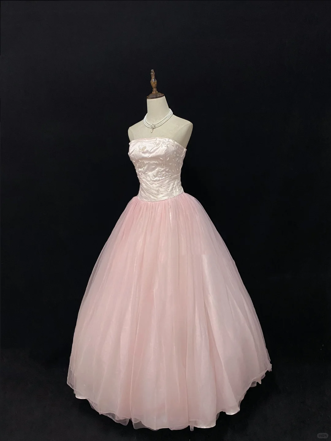 Blush Pink Strapless Gown With Beading, Cinched Waist, Voluminous Skirt, Elegant Romantic Dress, Wedding Gown gh8099