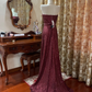 Dark Red Sequin Strapless Fitted Waist Long Prom Gown, Evening Party Dress gh7275