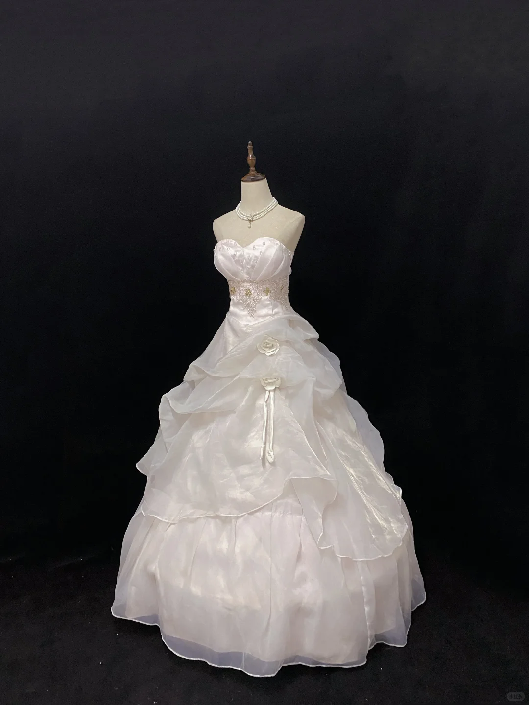 Blush Pink Strapless Romantic Gown with Embroidery, Cinched Waist and Fluffy Cute Skirt, Wedding Dress & Bridal Gown gh8144