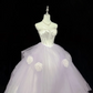White Satin Strapless Cinched Waist Lavender Voluminous Skirt Long Romantic Dress, Wedding Gown gh7924