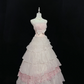 Blush Pink Spaghetti Straps Cinched Waist Voluminous Tiered Skirt Romantic Dress, Wedding Gown gh8010
