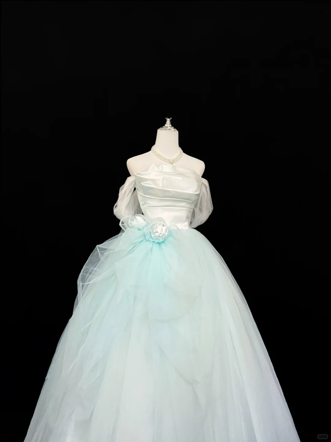White Off-the-Shoulder Satin Light Green Voluminous Tulle Skirt Long Romantic Dress, Wedding Gown gh7840