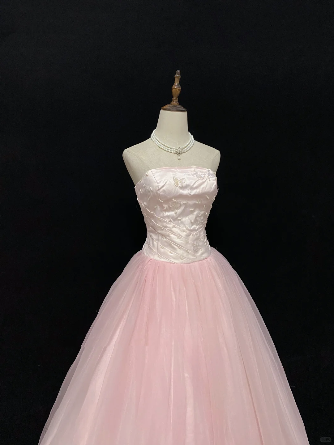 Blush Pink Strapless Gown With Beading, Cinched Waist, Voluminous Skirt, Elegant Romantic Dress, Wedding Gown gh8099