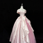 Blush Pink Satin Cinched Waist Elegant Luxury Voluminous Skirt Long Romantic Dress, Wedding Gown gh7876
